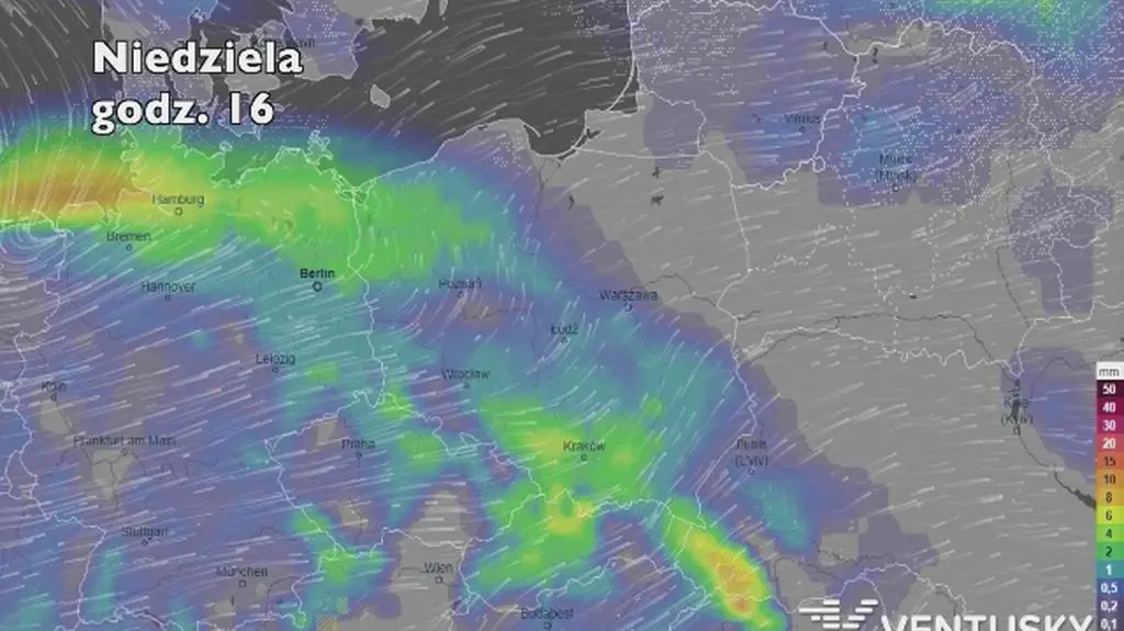 Prognozowane opady w najbliższych dniach (ventusky