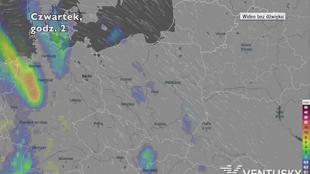 Prognozowane opady w najbliższych dniach (Ventusky