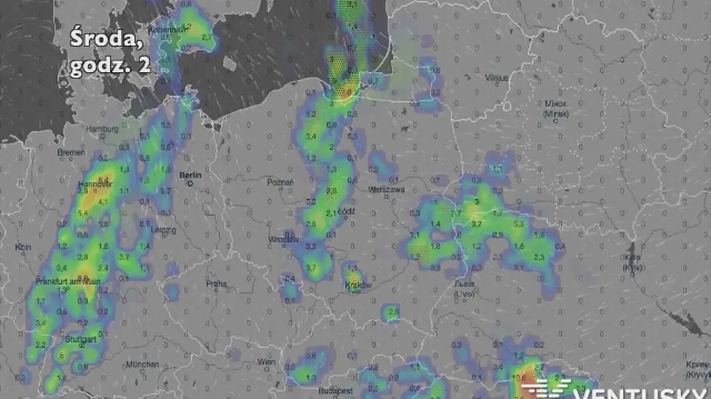 Opady w ciągu najbliższych pięciu dni (Ventusky