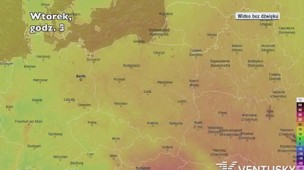 Prognozowana temperatura w następnych dniach (Ventusky