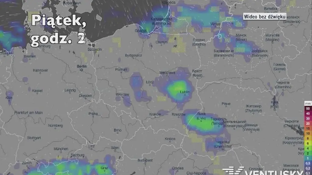 Opady deszczu w ciągu kolejnych pięciu dni (Ventusky