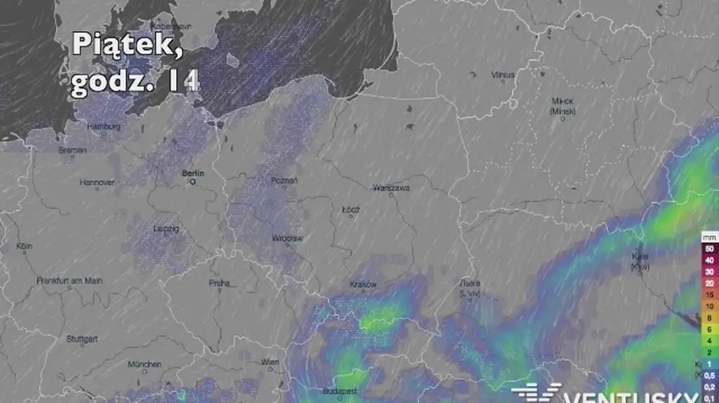 Opady w ciągu kolejnych pięciu dni (Ventusky