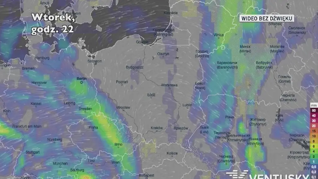 Prognozowane opady w ciągu pięciu dni (Ventusky