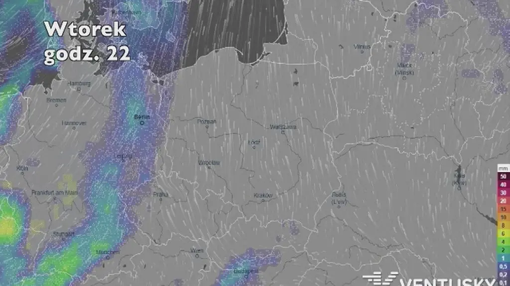 Prognozowane opady w najbliższych dniach (Ventusky