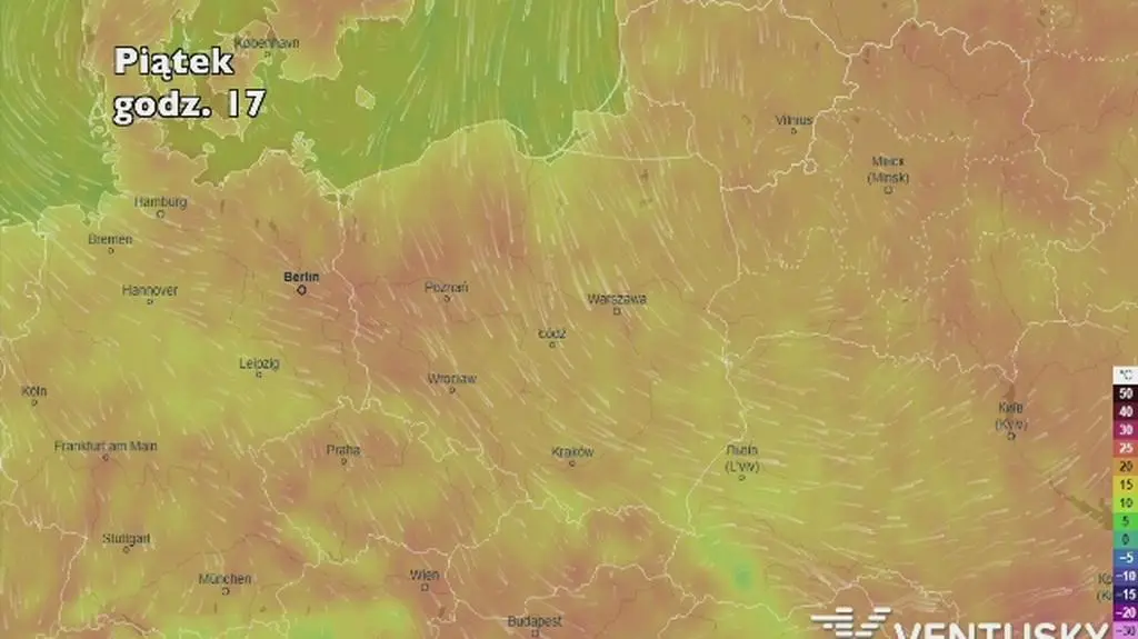 Rozkład temperatury w najbliższych dniach (ventusky