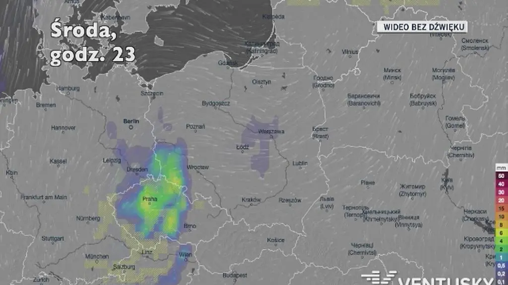 Prognozowane opady deszczu w ciągu pięciu dni (Ventusky