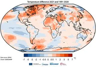 Anomalie temperatury powietrza w 2021 roku 