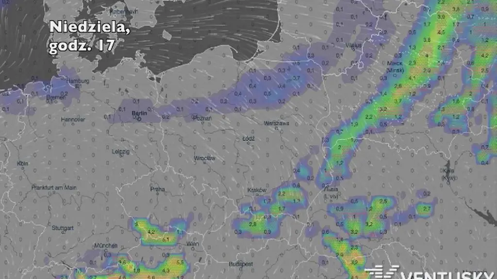 Opady w najbliższych dniach (ventusky