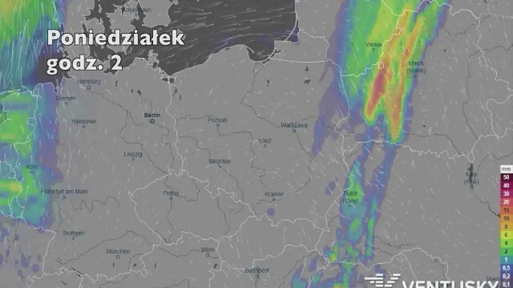Opady w najbliższych dniach (ventusky