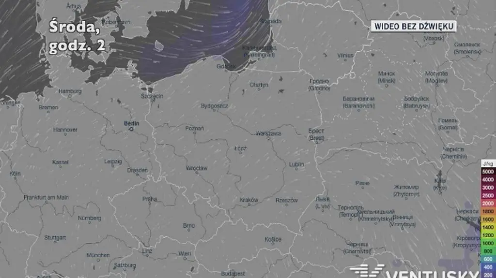 Potencjalny rozwój burz w kolejnych dniach (Ventusky