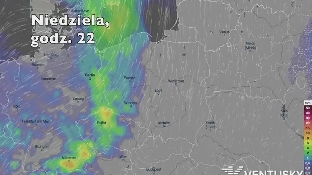 Prognozowane opady w najbliższych dniach (Ventusky