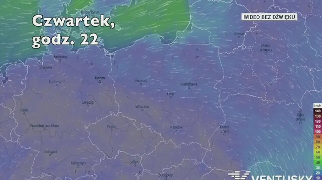 Prognozowane porywy wiatru w najbliższych dniach (Ventusky