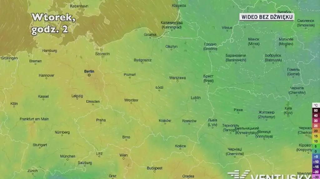 Prognozowana temperatura w najbliższych dniach (Ventusky