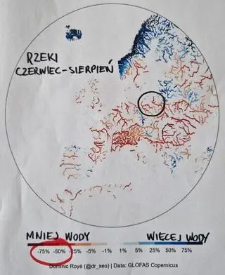 Poziom rzek w Europie w porównaniu z danymi historycznymi