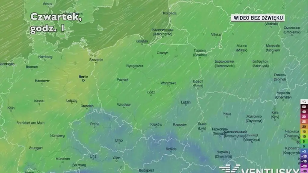 Prognozowana temperatura w najbliższych dniach (Ventusky