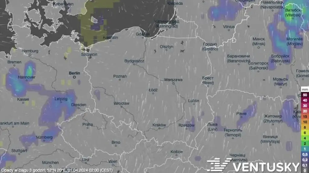 Prognozowane opady w kolejnych dniach