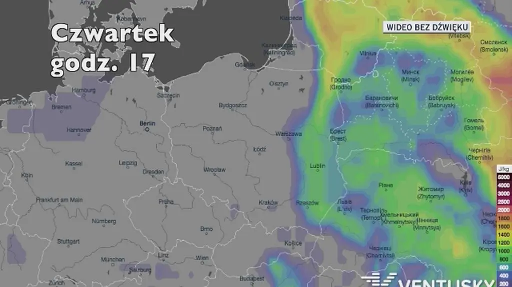Potencjalny rozwój burz w ciągu najbliższych dni (Ventusky