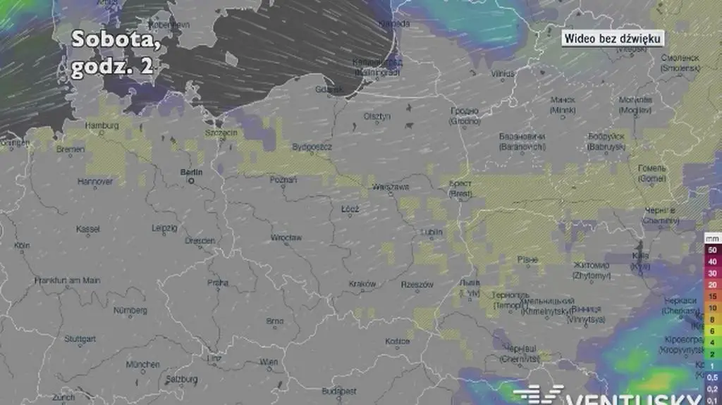 Prognozowane opady w najbliższych dniach (Ventusky