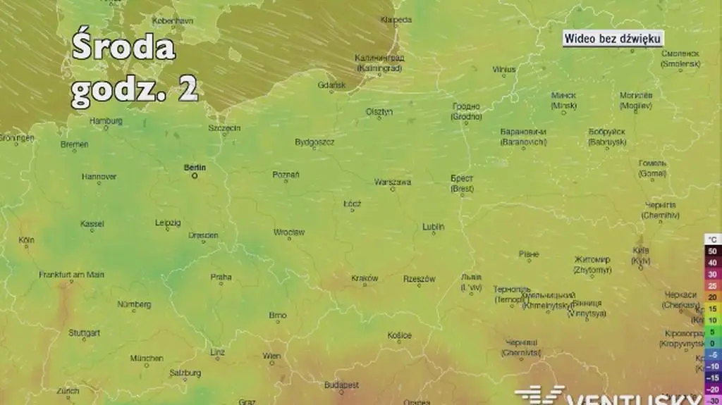 Temperatura w kolejnych dniach (Ventusky