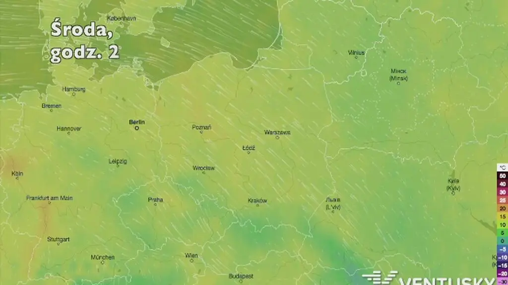 Temperatura w ciągu w kolejnych pięciu dni (Ventusky