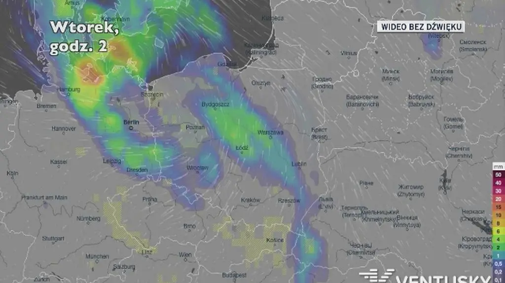 Prognozowane opady w najbliższych dniach (Ventusky