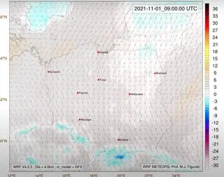 Temperatura powietrza na wysokości dwóch metrów 1 listopada 2021 roku o godzinie 10 czasu lokalnego