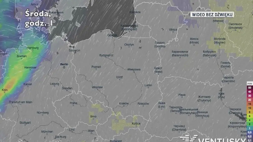 Prognozowane opady w ciągu najbliższych dni (Ventusky