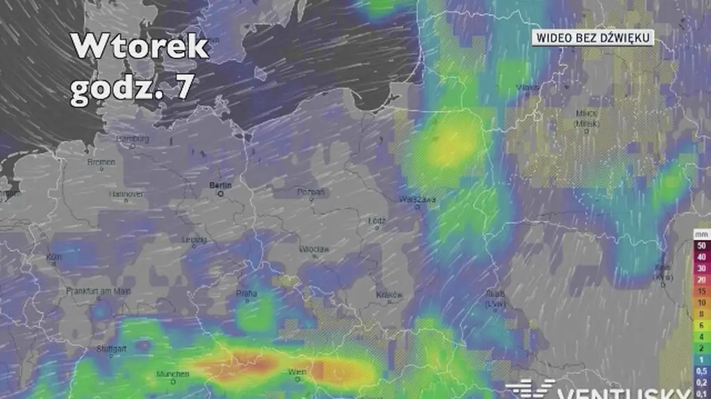 Prognozowane opady w najbliższych dniach (Ventusky