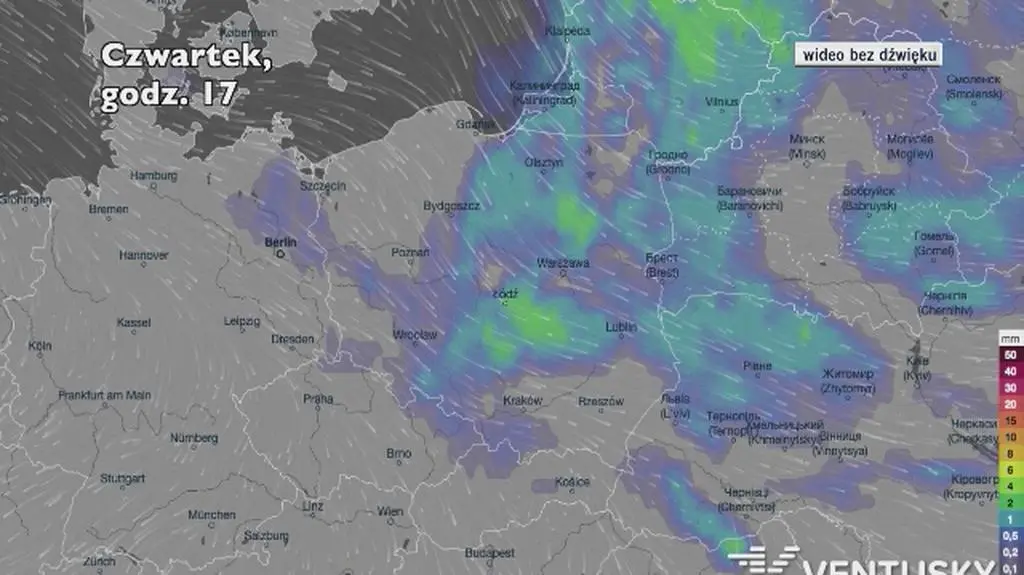 Prognozowane opady w najbliższych dniach (Ventusky
