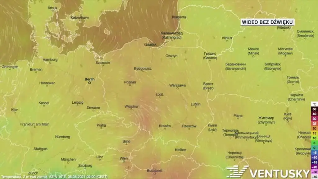 Prognozowana temperatura w najbliższych dniach (Ventusky