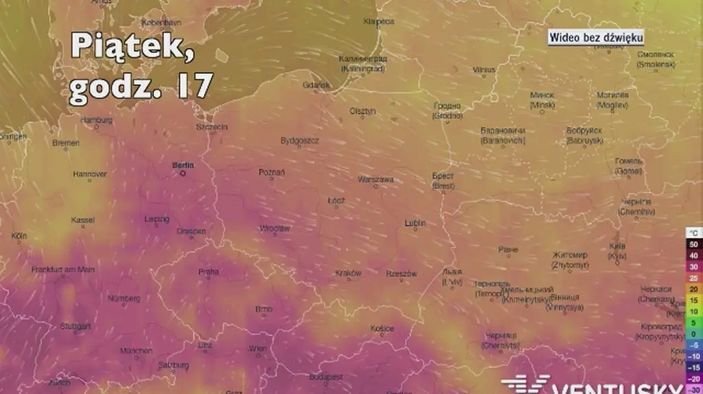 Temperatura w kolejnych dniach (Ventusky