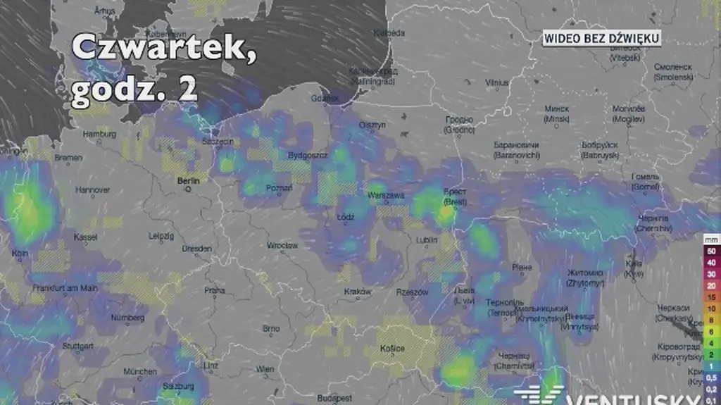 Prognozowane opady w najbliższych dniach (Ventusky