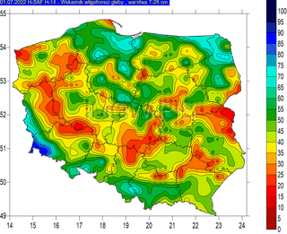 Wskaźnik wilgotności gleby w warstwie 7-28 cm, dane z 01.07.2022