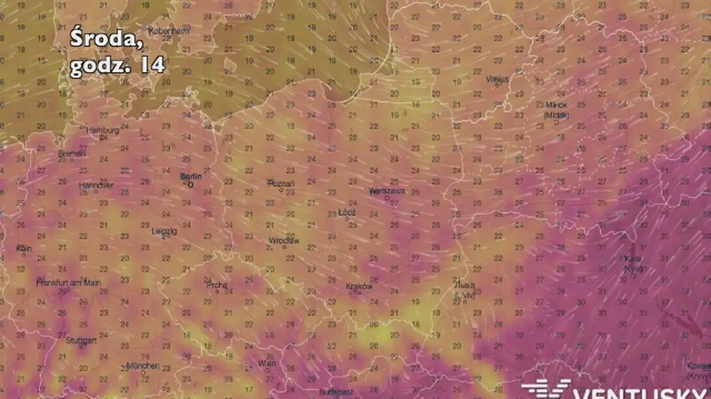 Temperatura w ciągu najbliższych dni (Ventusky