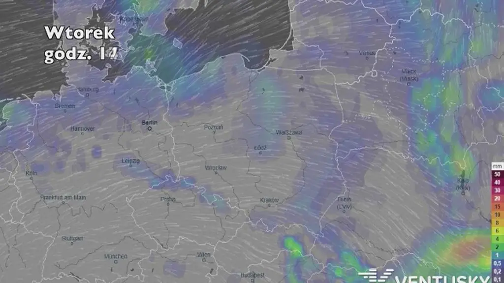 Opady deszczu na początku tygodnia (ventusky
