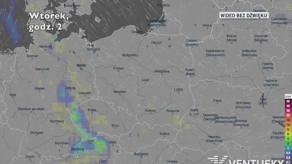 Prognozowane opady w ciągu najbliższych dni (Ventusky