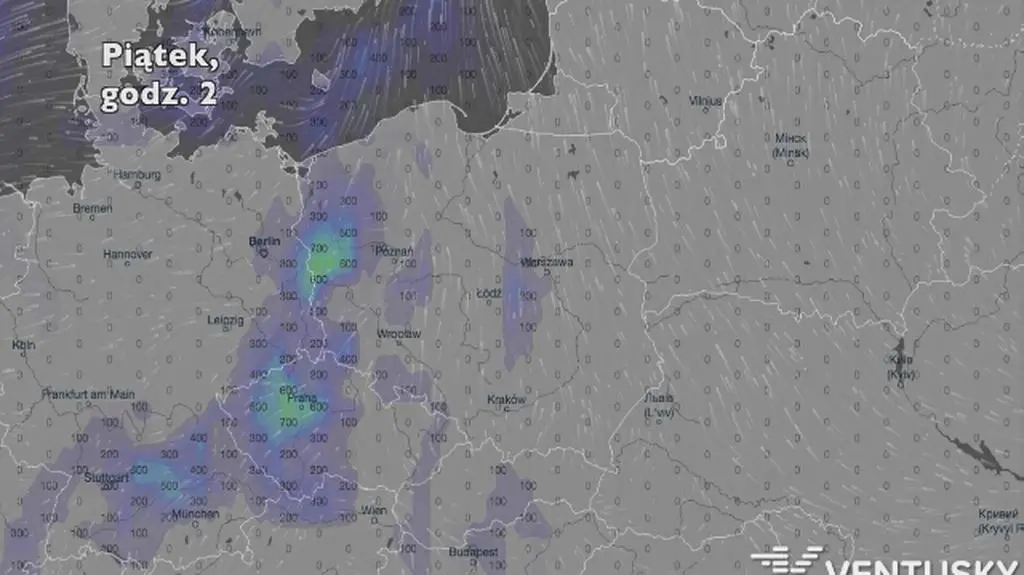 Potencjalny rozwój burz w ciągu najbliższych dni (Ventusky
