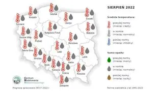 Prognoza średniej miesięcznej temperatury powietrza i miesięcznej sumy opadów atmosferycznych na sierpień 2022 roku dla wybranych miast w Polsce