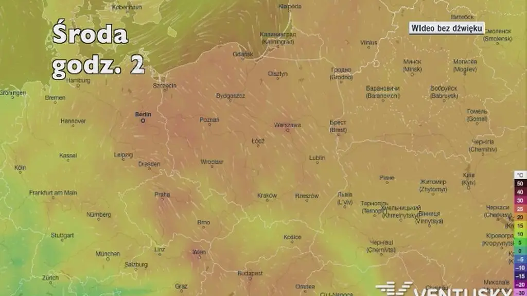 Prognozowana temperatura w najbliższych dniach (Ventusky
