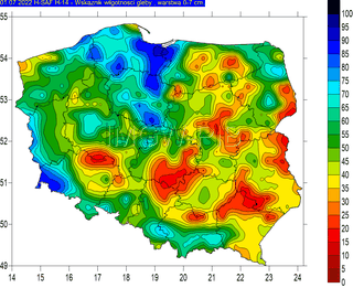 Wskaźnik wilgotności gleby w warstwie 0-7 cm, dane z 01.07.2022