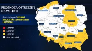 Prognoza zagrożeń IMGW na wtorek