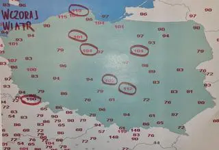 Odnotowane porywy wiatru w sobotę 19.02.2022