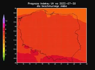 Prognoza indeksu UV na 20 lipca dla bezchmurnego nieba