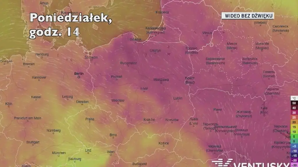 Temperatura w ciągu najbliższych dni (Ventusky