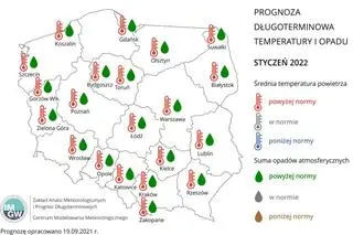 Prognoza średniej miesięcznej temperatury powietrza i miesięcznej sumy opadów atmosferycznych na styczeń 2022 r. dla wybranych miast w Polsce