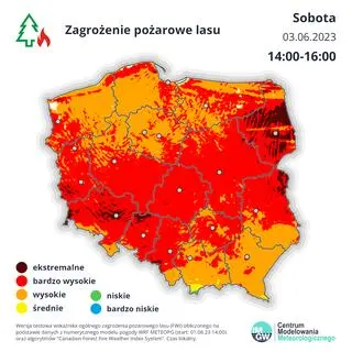 Zagrożenie pożarowe w lasach w sobotę w godzinach 14-16