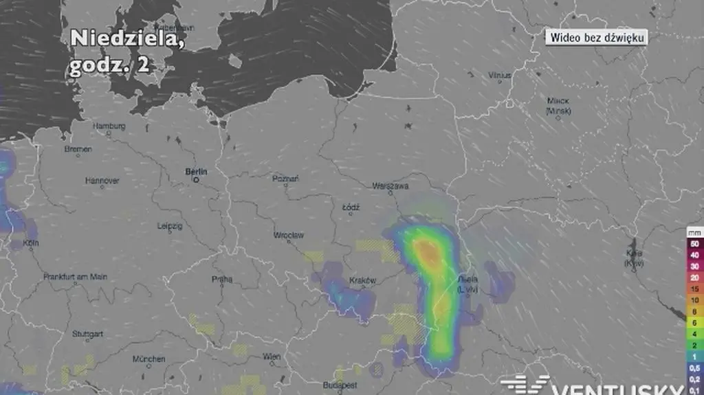 Prognozowane opady w następnych dniach (Ventusky