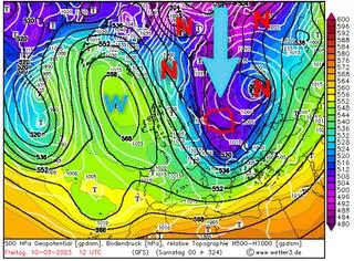 Prognoza silnego uderzenia zimna z północy około 10/11 marca według modelu GFS/wetter3.de