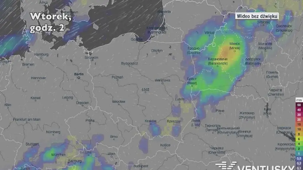 Prognozowane opady w następnych dniach (Ventusky