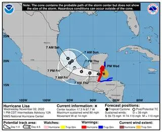 Prognozowana trasa huraganu Lisa